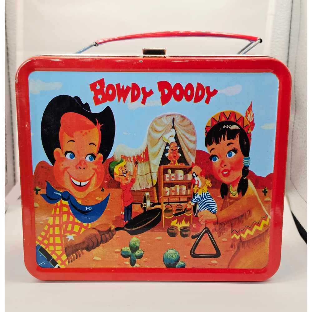 Vintage Howdy Doody G Whiz Metal Lunch Box Western Scenes Red Blue Collectible